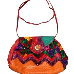 Very Rare Vintage Sharif Multicolor Patchwork Leather Archive Shoulder Bag 90s